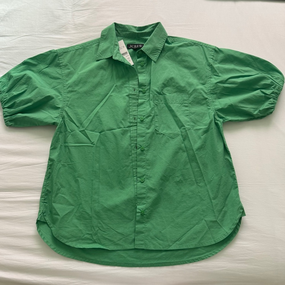Jcrew green puff short sleeve button up
